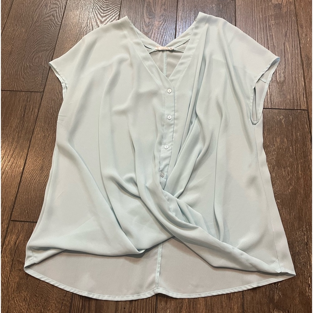 LUSH light teal blouse with twisty tie in front